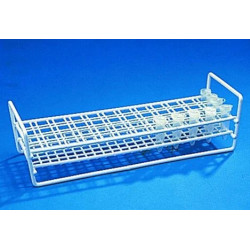 PORTOIR EN ACIER REVETU POLYETHYLENE BLANC POUR MICROTUBES 1,5 ml 4 X 12 EMPLACEMENTS, AVEC POIGNEES