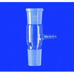 RACCORD DROIT DE DISTILLATION EN VERRE DURAN AVEC PRISE DE VIDE, RODAGES MALE ET FEMELLE