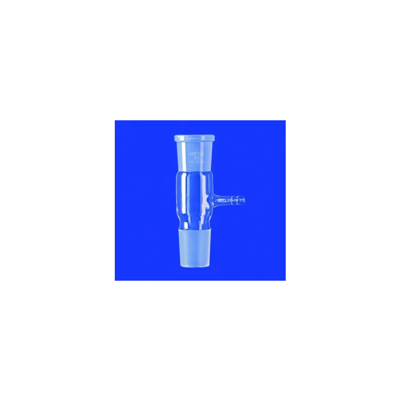 RACCORD DROIT DE DISTILLATION EN VERRE DURAN AVEC PRISE DE VIDE, RODAGES MALE ET FEMELLE