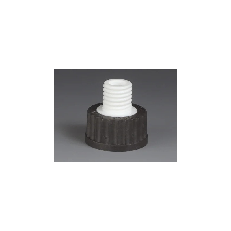 RACCORD REDUCTEUR A VIS EN PTFE, AVEC BOUCHON EN PPS NOIR ET JOINT