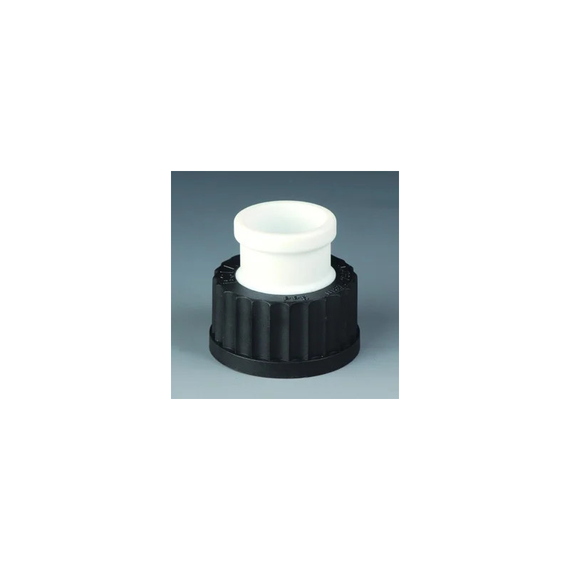 RACCORD EN PTFE RODAGE FEMELLE, BOUCHON A VIS EN PPS NOIR GL45