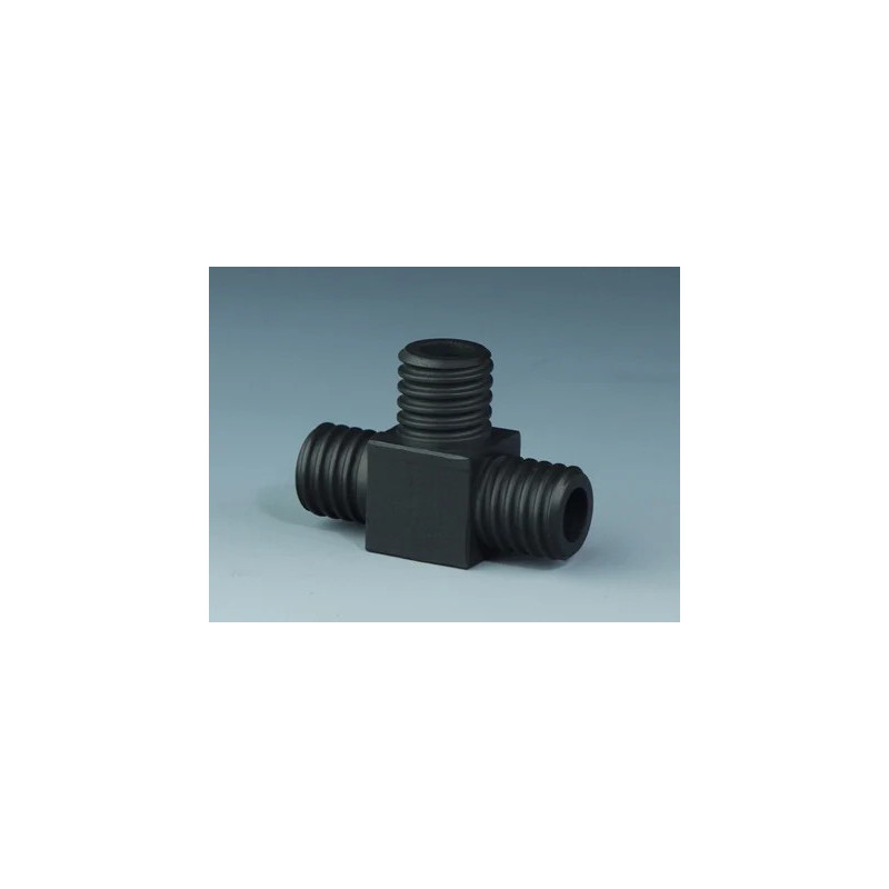RACCORD A VIS 3 VOIES FORME T EN PTFE-EX NOIR ANTISTATIQUE POUR TUYAU
