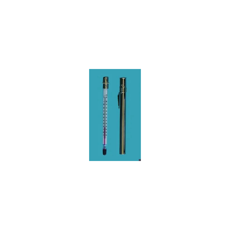 THERMOMETRE DE POCHE A LIQUIDE ROUGE GRADUATION 1°C AVEC ETUI METALLIQUE