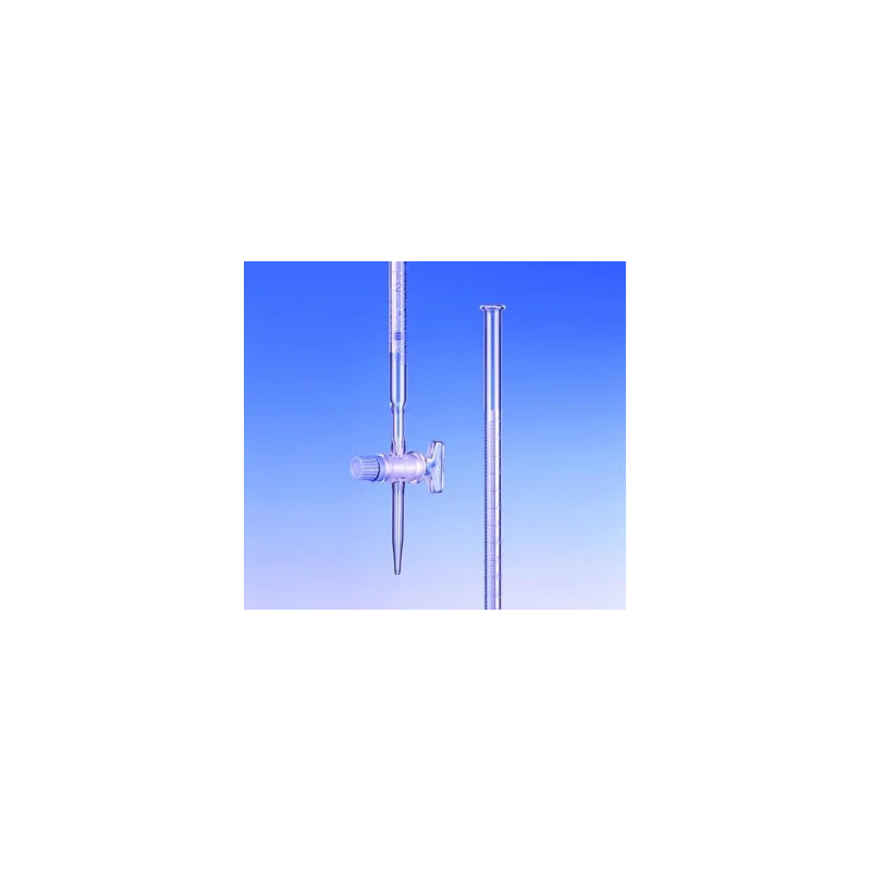 BURETTE EN VERRE BOROSILICATE HIRSCHMANN CLASSE AS SCHELLBACH, AVEC ROBINET DROIT CLE VERRE