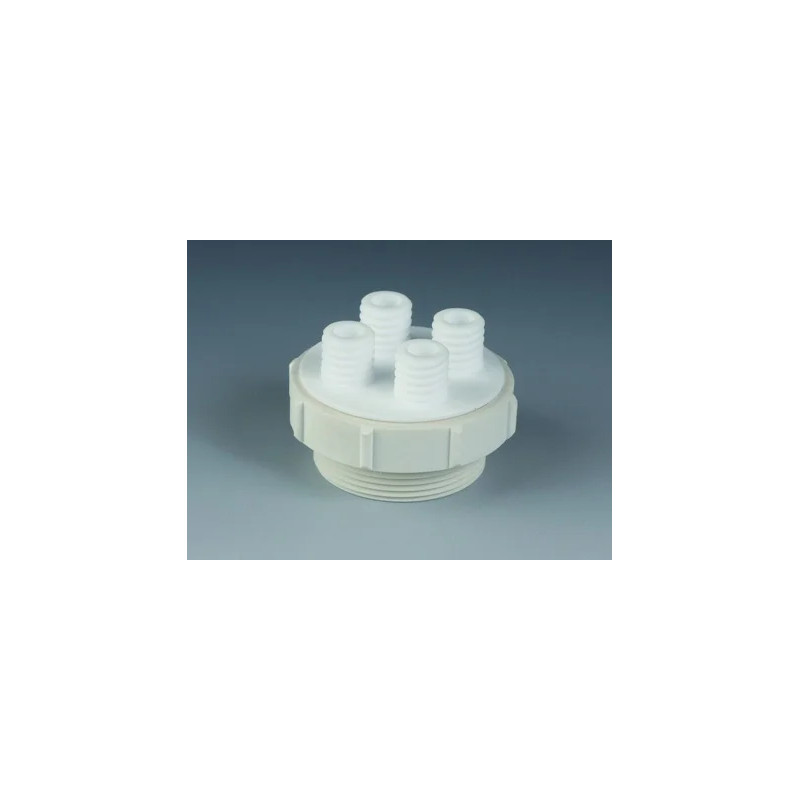 BOUCHON DE TRANSFERT EN PTFE AVEC FILETAGE MALE R2 ET 4 RACCORDS GL18