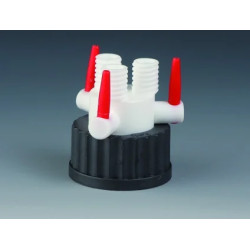 BOUCHON A VIS GL45 EN PPS AVEC 2 RACCORDS A VIS GL14 EN PTFE ET ROBINETS