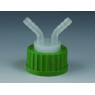BOUCHON A VIS GL45 EN POLYPROPYLENE AVEC 2 RACCORDS CANNELES POUR TUYAU DIAMETRE INT. 6 - 9 mm