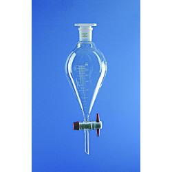 AMPOULE A DECANTER EN VERRE BOROSILICATE FORME POIRE CLE PTFE AVEC GRADUATIONS