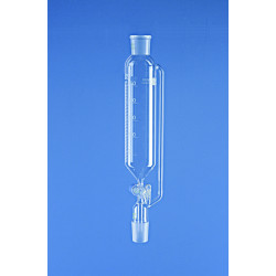 AMPOULE A DECANTER EN VERRE BOROSILICATE FORME CYLINDRIQUE AVEC TUBE EXTERNE, RODAGE MALE/FEMELLE CL