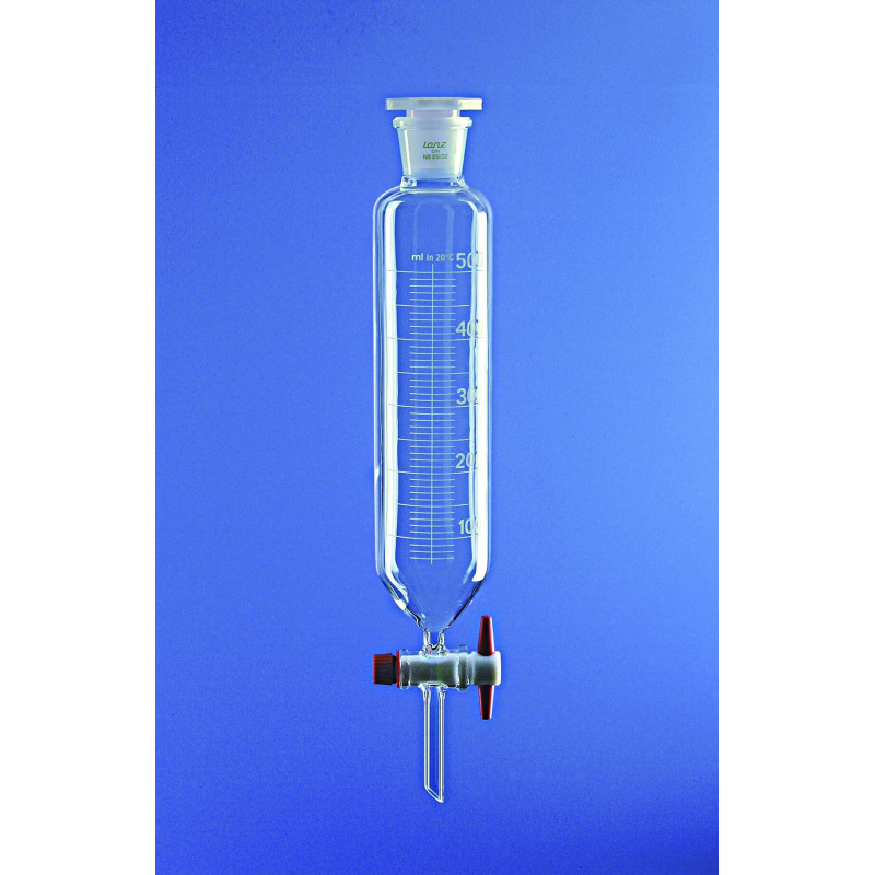 AMPOULE A DECANTER EN VERRE BOROSILICATE FORME CYLINDRIQUE, RODAGE FEMELLE 29/32 CLE PTFE, 100