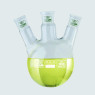 BALLON EN VERRE BOROSILICATE FOND ROND TRICOL 2000 ml COL CENTRAL 29/32, TUBULURES LATERALES INCLINEES 19/26
