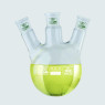 BALLON EN VERRE BOROSILICATE FOND ROND TRICOL 2000 ml COL CENTRAL 29/32, TUBULURES LATERALES INCLINEES 29/32