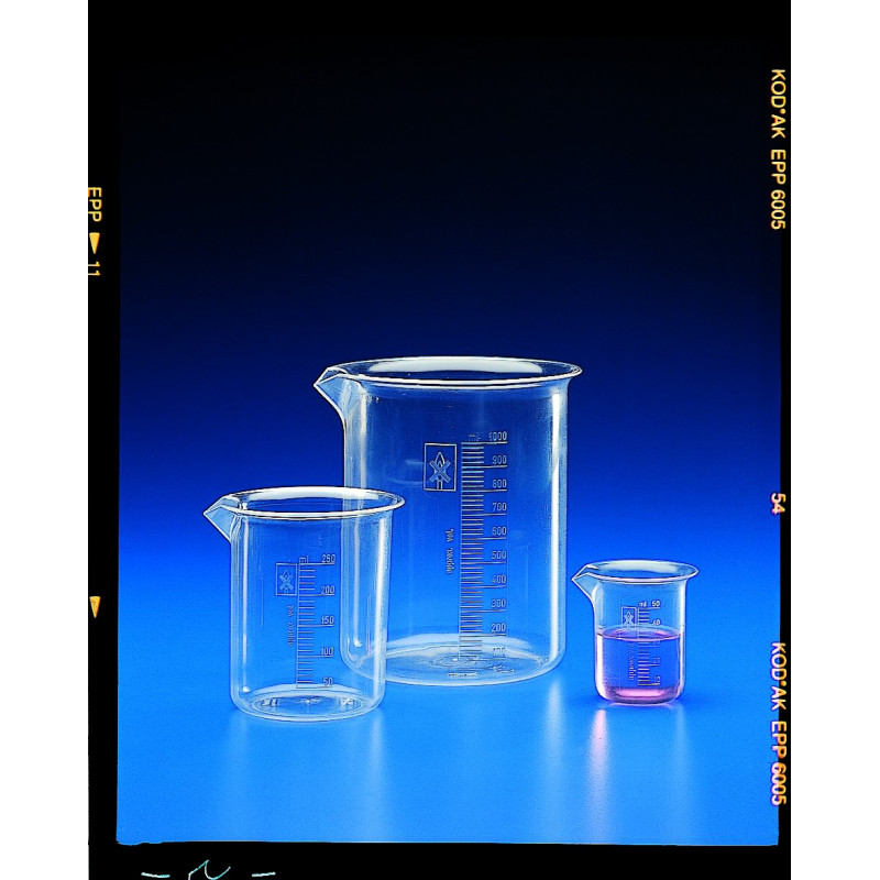 BECHER EN PMP TRANSPARENT GRADUATIONS BLEUES 25 ml