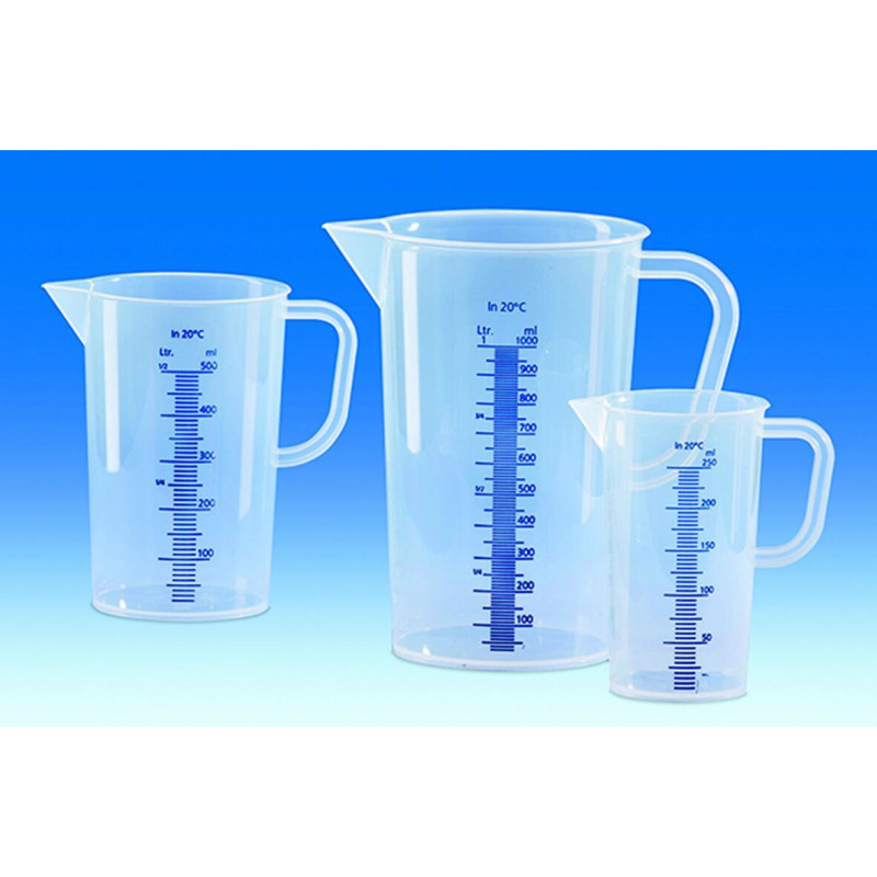 BECHER EN POLYPROPYLENE AVEC POIGNEE GRADUATIONS BLEUES EN RELIEF 1000 ml