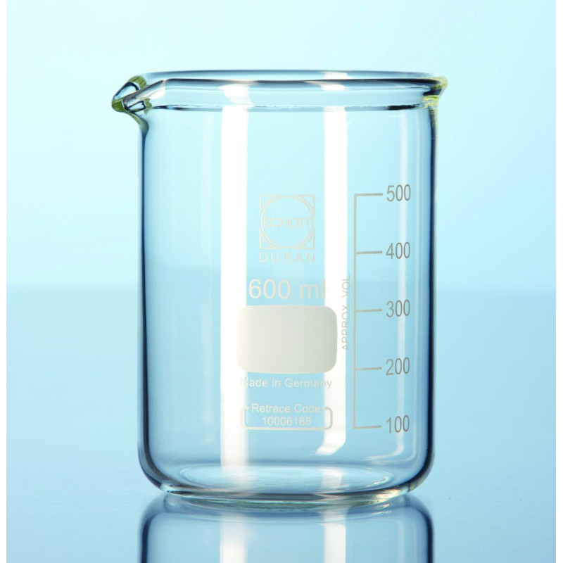 BECHER EN VERRE DURAN FORME BASSE USAGE INTENSIF AVEC BEC VERSEUR