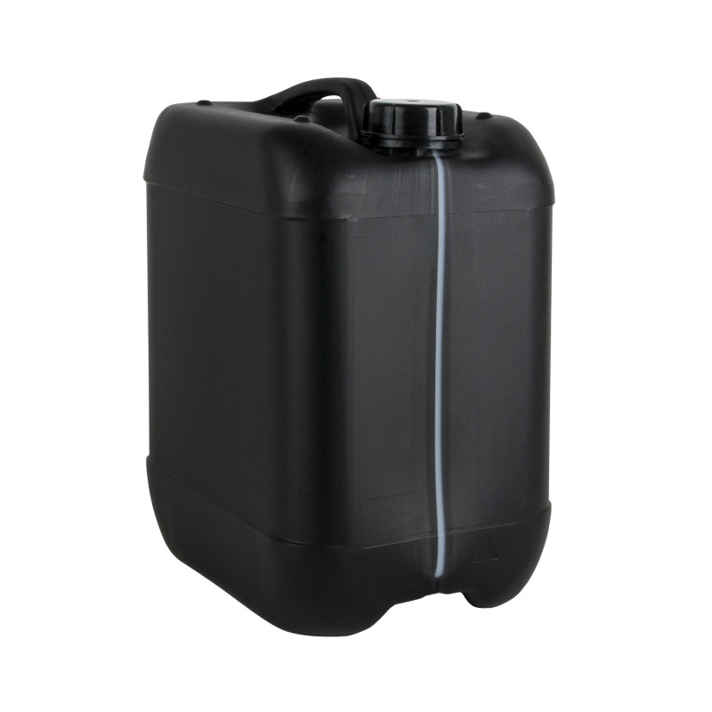 BIDON EN POLYETHYLENE HAUTE DENSITE NOIR COL A VIS S50, HOMOLOGUE UN, 10 litres AVEC BOUCHON