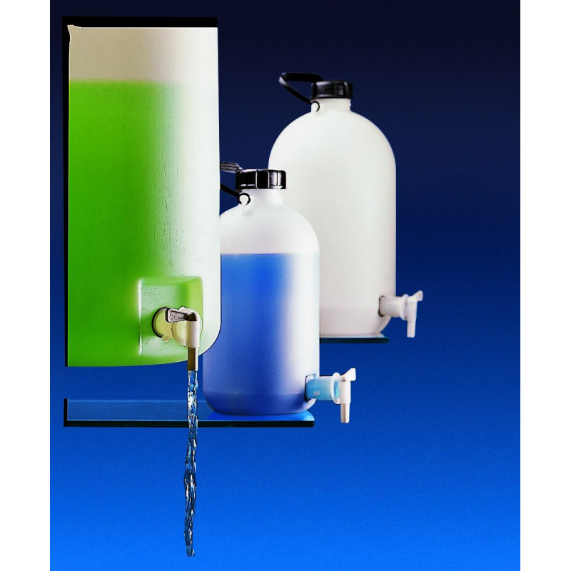 BONBONNE EN POLYETHYLENE HAUTE DENSITE A COL ETROIT 10 L, AVEC ROBINET ET BOUCHON