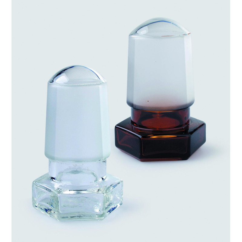 BOUCHON A TETE HEXAGONAL EN VERRE BRUN BOROSILICATE A RODAGE 19/26