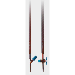 BURETTE EN VERRE BRUN BOROSILICATE CLASSE AS AVEC ROBINET DROIT CLE PTFE 10 ML