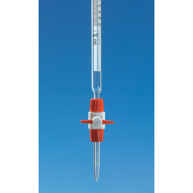 BURETTE COMPACTE EN VERRE BOROSILICATE BLAUBRAND CLASSE AS SCHELLBACH AVEC ROBINET DROIT PTFE 50 ML