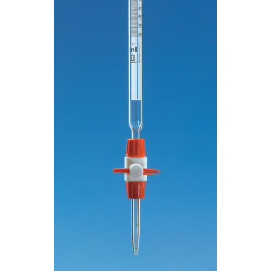 BURETTE DEMONTABLE EN VERRE BOROSILICATE BLAUBRAND CLASSE AS SCHELLBACH, AVEC ROBINET DROIT PTFE