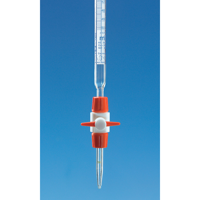 BURETTE COMPACTE EN VERRE BOROSILICATE SILBERBRAND CLASSE B SCHELLBACH AVEC ROBINET DROIT PTFE 25 ML