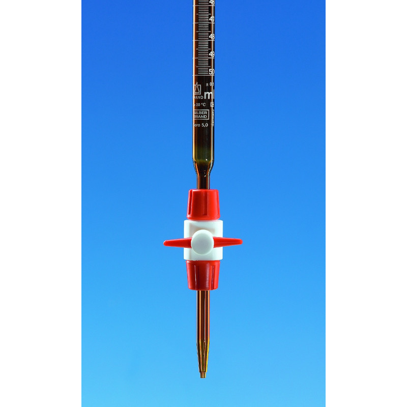 BURETTE COMPACTE EN VERRE BOROSILICATE ECONOMY CLASSE AS SCHELLBACH AVEC ROBINET DROIT PP 50 ML