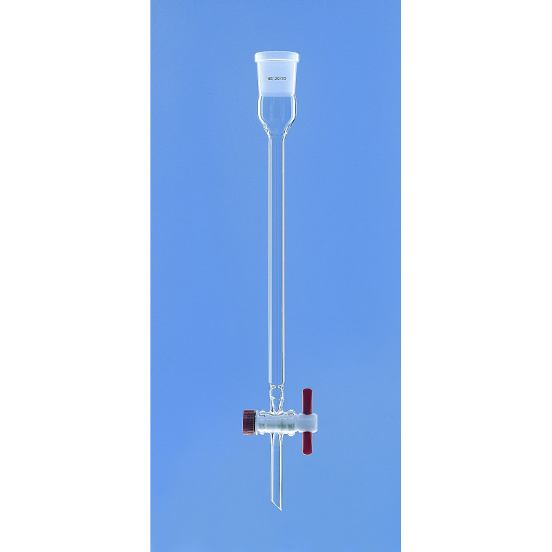 COLONNE DE CHROMATOGRAPHIE EN VERRE 430 ml LONGUEUR UTILE 600 MM, ROBINET CLE PTFE RODAGE FEMELLE 29/32