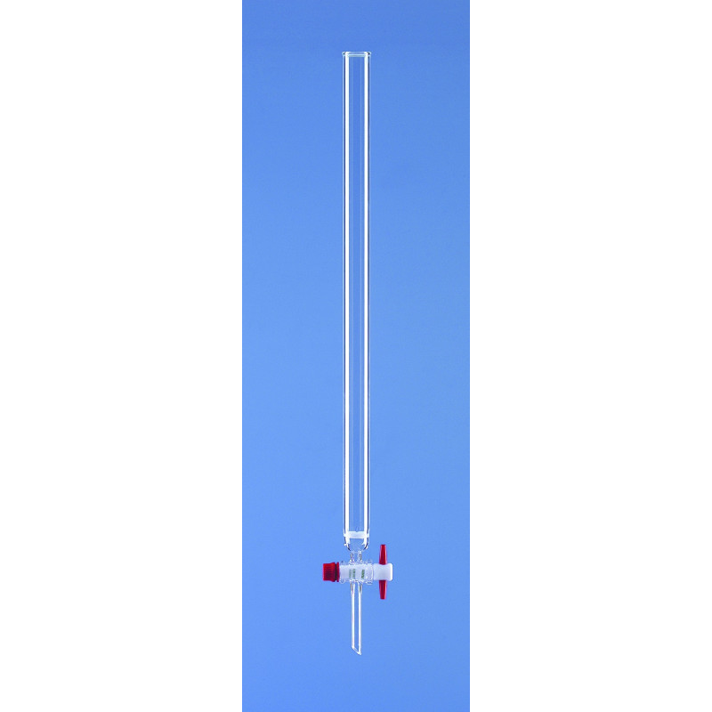 COLONNE DE CHROMATOGRAPHIE EN VERRE, AVEC PLAQUE FRITTEE ROBINET CLE PTFE, COL LISSE