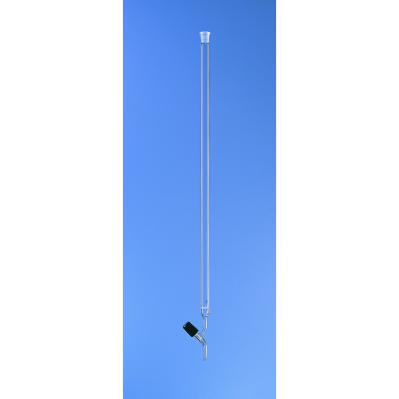 COLONNE DE CHROMATOGRAPHIE EN VERRE 125 ml LONGUEUR UTILE 400 MM, AVEC PLAQUE FRITTEE ROBINET A POINTEAU, RODAGE 29/32