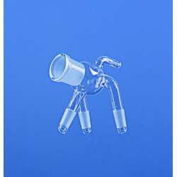 RECEPTEUR DE DISTILLATION EN VERRE DURAN SELON BERNAUER A 3 SORTIES RODAGE 14/23, SANS BALLON
