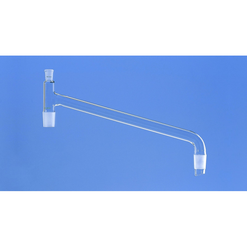 PONT DE DISTILLATION EN VERRE DURAN AVEC 2 RODAGES MALE 14/23 ET 1 RODAGE FEMELLE 14/23 LONGUEUR 150 mm