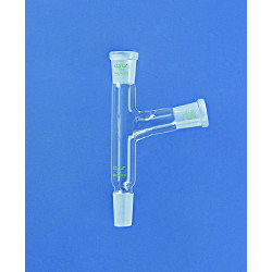 RACCORD EN VERRE DURAN 2 COLS A RODAGES FEMELLES DROIT ET INCLINE 105°, SORTIE MALE