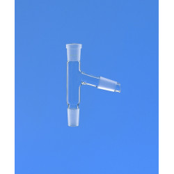 TETE DE DISTILLATION EN VERRE DURAN, COL A RODAGE FEMELLE 14/23, 2 SORTIES MALES