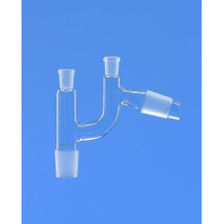 TETE DE DISTILLATION SELON CLAISEN (RACCORD) EN VERRE DURAN A 2 BRANCHES AVEC RODAGES FEMELLE 14/23 MALE 14/23 ET 29/32