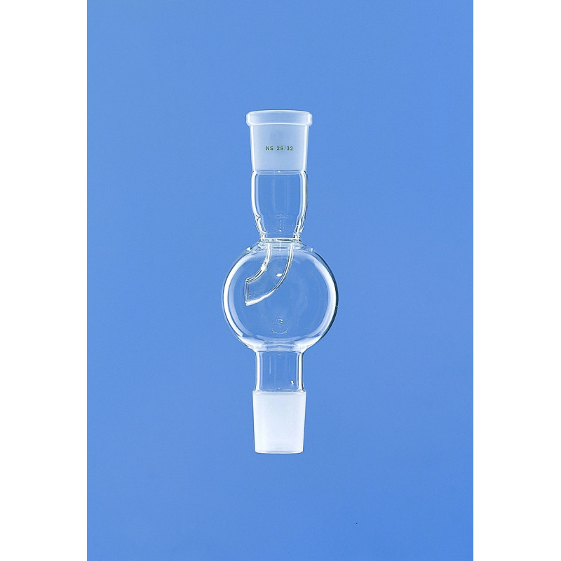 TETE DE DISTILLATION EN VERRE BOROSILICATE AVEC AMPOULE DE GARDE A RODAGE MALE 29/32 RODAGE FEMELLE 29/32 SORTIE DROIT