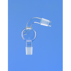 TETE DE DISTILLATION EN VERRE DURAN AVEC AMPOULE DE GARDE A RODAGE MALE 24/29 RODAGE FEMELLE 19/26 SORTIE COUDEE