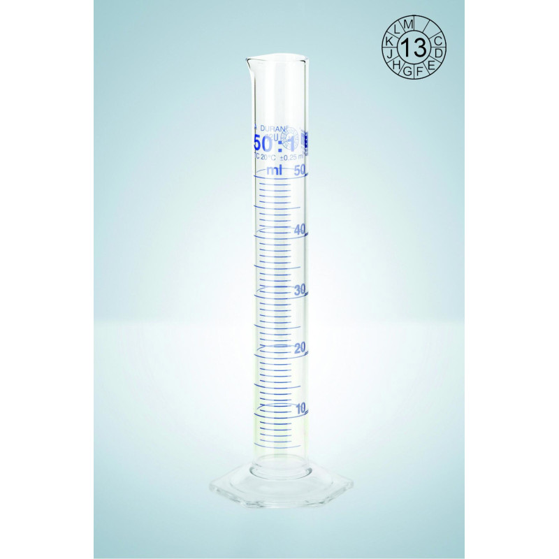 EPROUVETTE EN VERRE DURAN HIRSCHMANN CLASSE A, GRADUATIONS BLEUES
