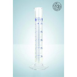 EPROUVETTE GRADUEE EN VERRE DURAN CLASSE A GRADUATIONS BLEUES HIRSCHMANN 50 ml / 1 ml