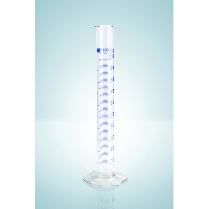 EPROUVETTE GRADUEE EN VERRE DURAN CLASSE B GRADUATIONS BLEUES HIRSCHMANN 50 ml / 1 ml