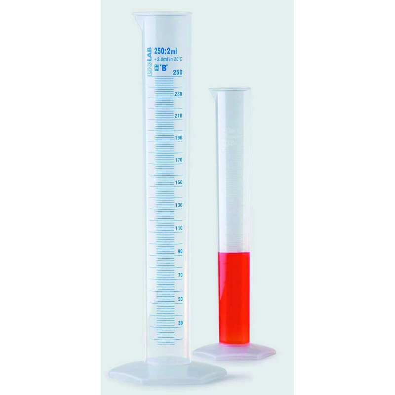 EPROUVETTE EN POLYPROPYLENE ISOLAB, CLASSE B GRADUATIONS BLEUES