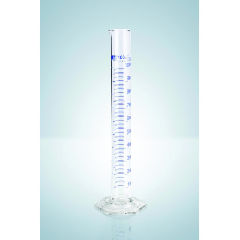 EPROUVETTE GRADUEE EN VERRE DURAN CLASSE B GRADUATIONS BLEUES HIRSCHMANN 100 ml / 1 ml