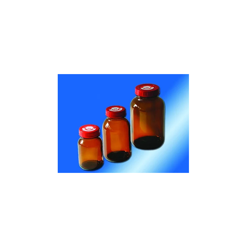 FLACON EN VERRE TRANSPARENT A COL LARGE 500 ml AVEC BOUCHON A VIS ET JOINT PTFE