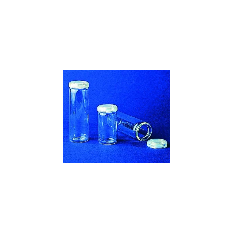 FLACON PILULIER EN VERRE A COUVERCLE COIFFANT EN PE 100 ml HAUTEUR X DIAMETRE 145 x 34 mm PAR 100