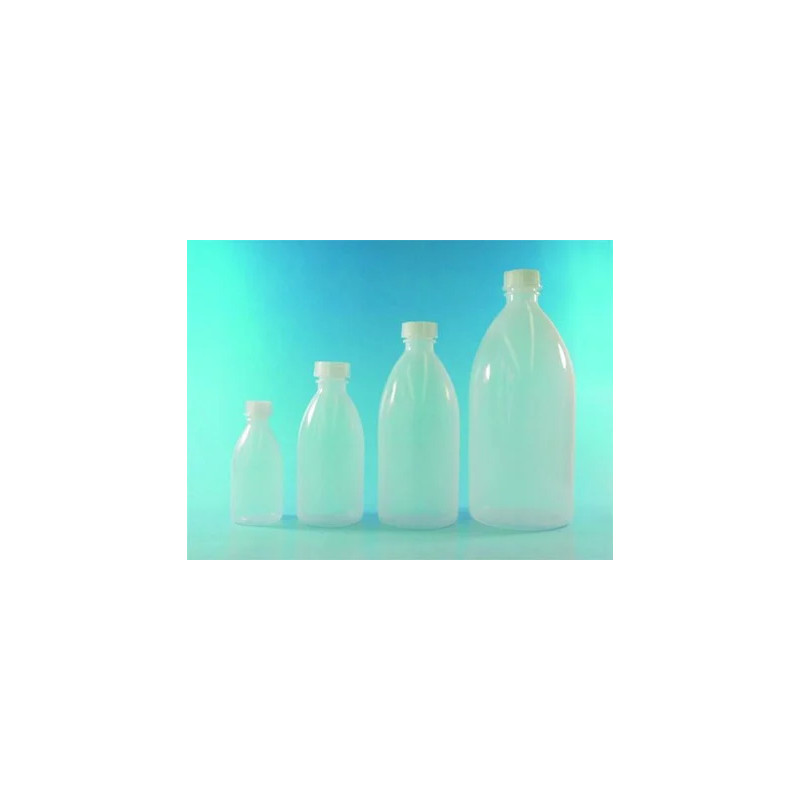 FLACON UNIVERSEL EN POLYETHYLENE INCOLORE A COL ETROIT AVEC BOUCHON 100 ml PAR 20