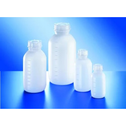FLACON GRADUE EN POLYETHYLENE HAUTE DENSITE A COL ETROIT 100 ml AVEC BOUCHON EN POLYPROPYLENE