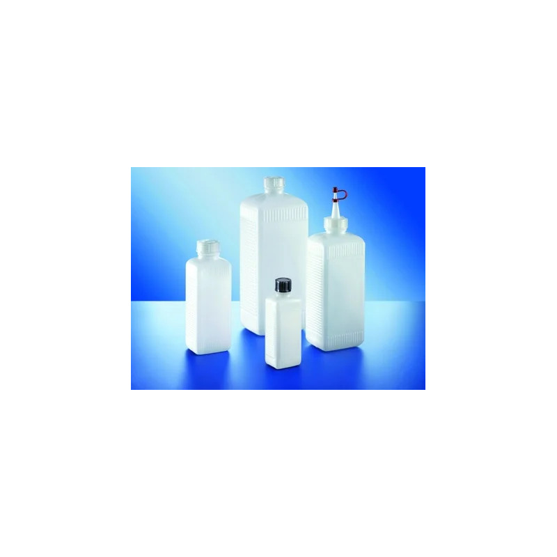 FLACON RECTANGULAIRE EN POLYETHYLENE HAUTE DENSITE BLANC COL A VIS GL 18, SANS BOUCHON 100 ml