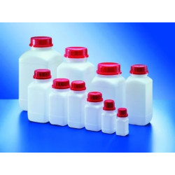 FLACON CARRE EN POLYETHYLENE HAUTE DENSITE COLORIS NATUREL, A COL LARGE HOMOLOGUE UN SANS BOUCHON, 100 ml