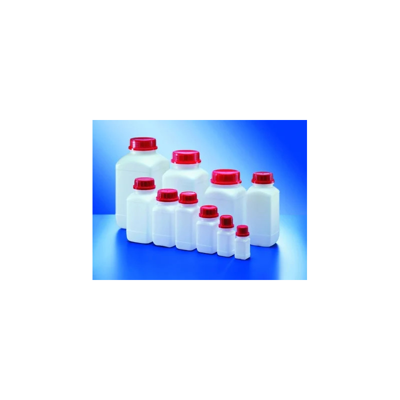 FLACON CARRE EN POLYETHYLENE HAUTE DENSITE COLORIS NATUREL, A COL LARGE HOMOLOGUE UN SANS BOUCHON, 1500 ml