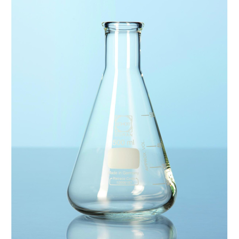 FIOLE ERLENMEYER EN VERRE DURAN SUPER DUTY A COL ETROIT USAGE INTENSIF 500 ML